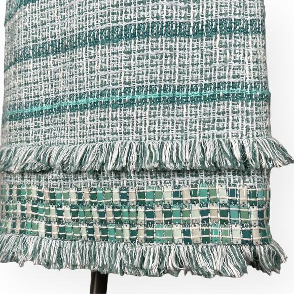 New $375 TORY BURCH Nora Tweed Pencil Skirt Embellished Turquoise Fringe Trim 10 - Picture 7 of 14